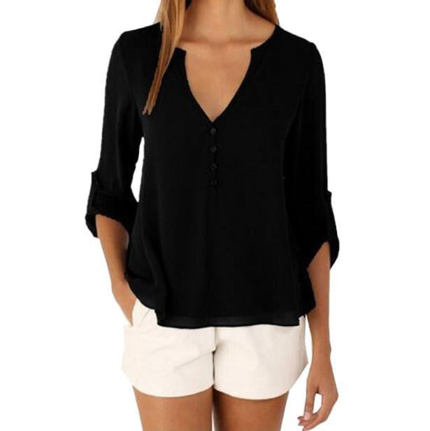 Women Casual Chiffon Blouses V Neck Long Sleeve Shirts Ladies Plus Size Tops 1WBL110