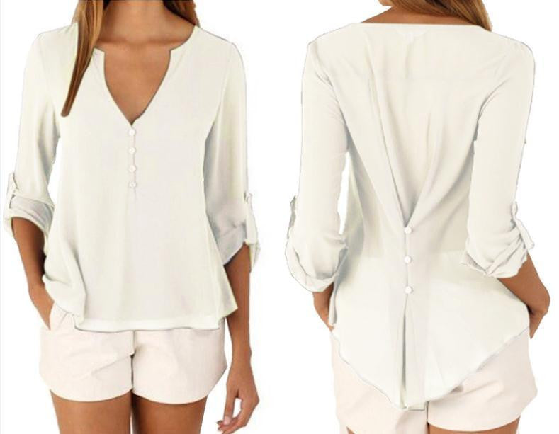 Women Casual Chiffon Blouses V Neck Long Sleeve Shirts Ladies Plus Size Tops 1WBL110