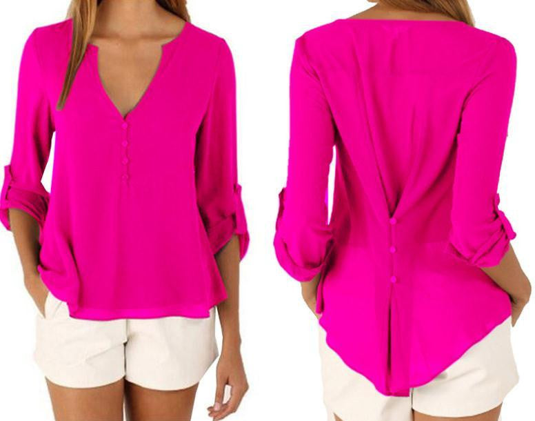 Women Casual Chiffon Blouses V Neck Long Sleeve Shirts Ladies Plus Size Tops 1WBL110