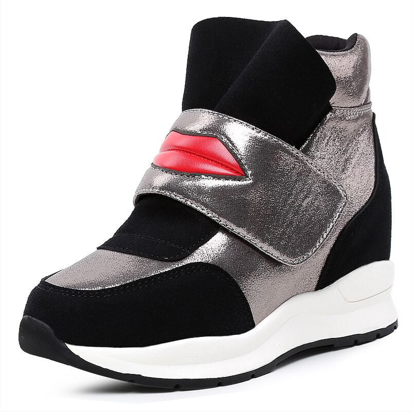 Online discount shop Australia - New ankle boots heels shoes women casual shoes height increased high top shoes mixed color boots