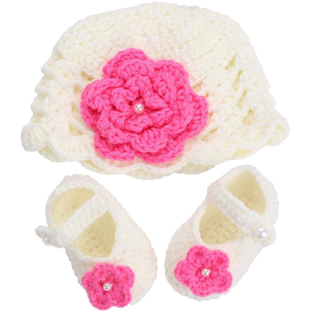 Online discount shop Australia - Flower Baby Shoes Girls Hat Crochet Photography Props Set,Handmade Boutique Toddler Shoes,Crib Baby