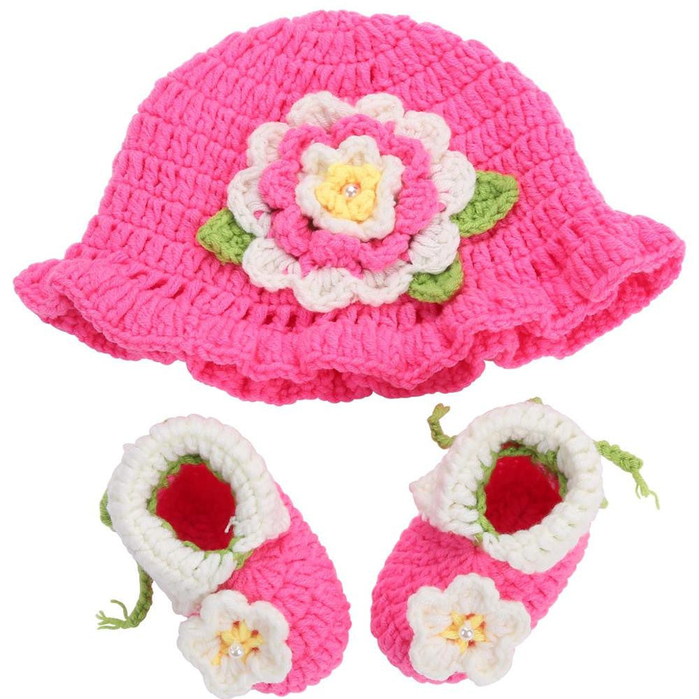 Online discount shop Australia - Flower Baby Shoes Girls Hat Crochet Photography Props Set,Handmade Boutique Toddler Shoes,Crib Baby