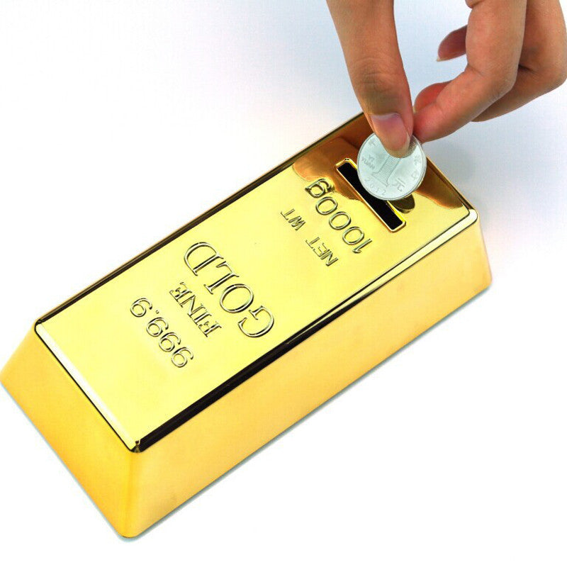 Novelty Fun Gold Brick Money Box Piggy Coin Bank Child Gift High Storage Tank