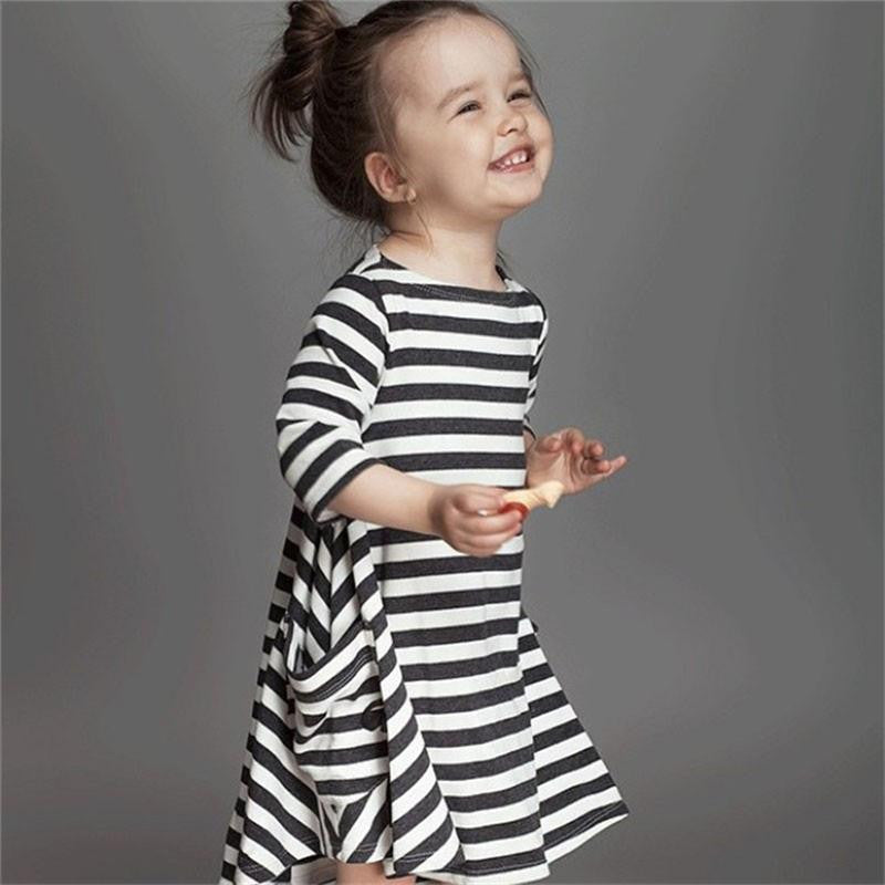 Online discount shop Australia - Casual Long Sleeve Girls Striped Dress New Cotton Children Baby Clothing Toddler Girl Clothes Kids School Wear Dress