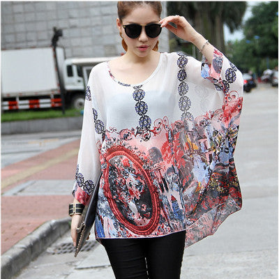 Boho Style Women Chiffon Blouse Floral Print Tops Shirt for Women Clot