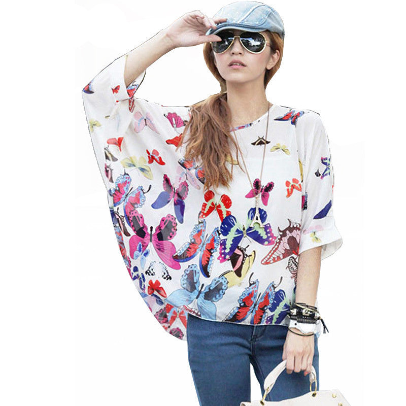 Novelty Women Casual Shirts Tops Plus Size 4XL 5XL 6XL Women's Batwing Chiffon Blouses