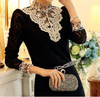 Women Blouses Shirts Crochet Lace Chiffon Blouse Women Clothing Basic Shirt Vintage Shirt