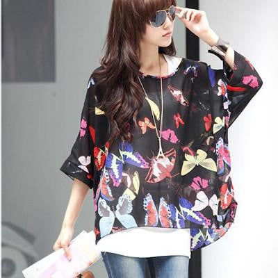 Women Chiffon Blouse Shirt European Style Casual Blouses For Big Women