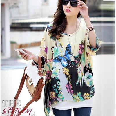 Women Chiffon Blouse Shirt European Style Casual Blouses For Big Women