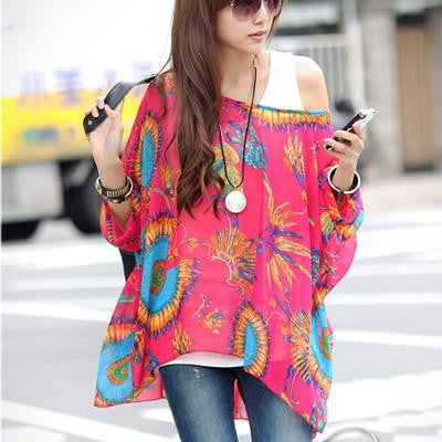 Women Chiffon Blouse Shirt European Style Casual Blouses For Big Women