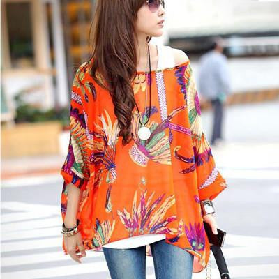 Women Chiffon Blouse Shirt European Style Casual Blouses For Big Women