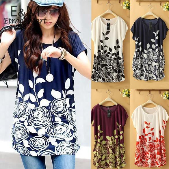 Women Blouse Shirt Batwing Sleeve Chiffon Blouses Floral Printed Shirts Plus Size Tops For Women