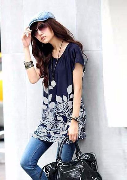 Women Blouse Shirt Batwing Sleeve Chiffon Blouses Floral Printed Shirts Plus Size Tops For Women