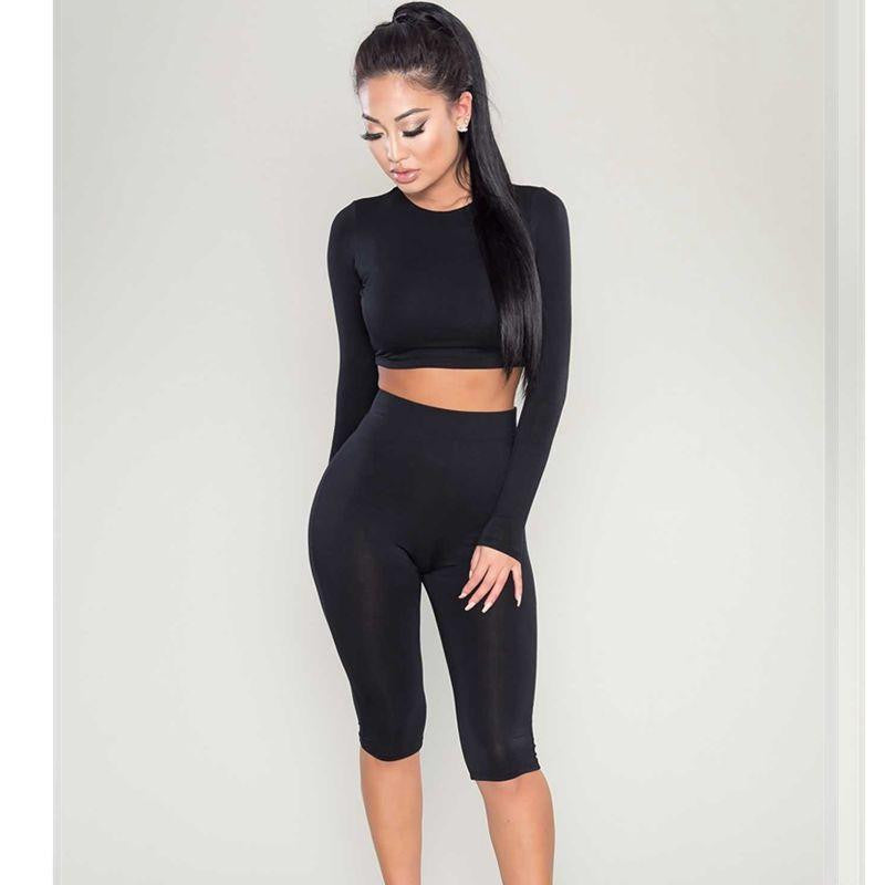 Women Two Piece Outfits Pants Set Romper Fitness Jumpsuit Long Sleeve O-Neck Crop Top Bodycon Sportswear Palysuit S-XL