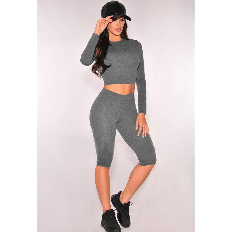 Women Two Piece Outfits Pants Set Romper Fitness Jumpsuit Long Sleeve O-Neck Crop Top Bodycon Sportswear Palysuit S-XL