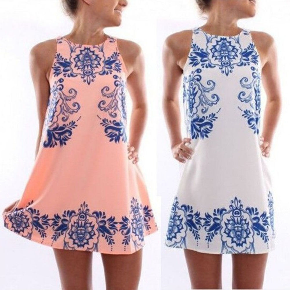 Online discount shop Australia - Chic Women Sleeveless Dress Polyester Floral Print Casual Mini Summer Dresses S-XL ZT2