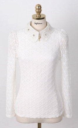 Women Lace Blouses Elegant White Long Sleeve chiffon Blouse Women Shirt