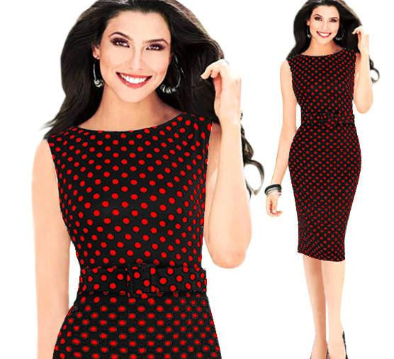 Vintage Sheath Dot Sleeveless Puff Natural Wear to Work Knee-length Party Pencil Dress