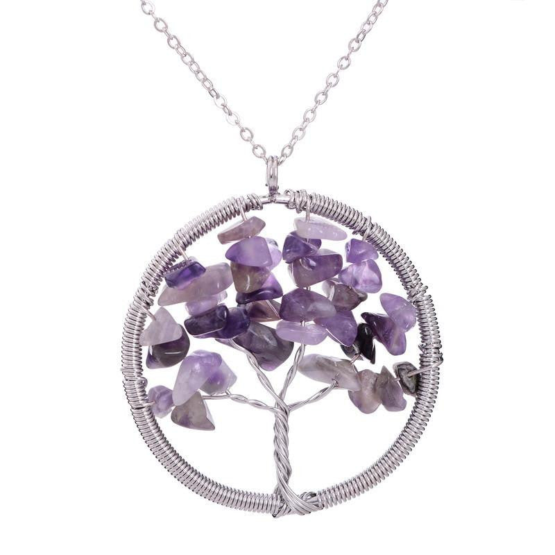 Tree of Life Necklace 7 Chakra Stone Beads Natural Citrine Amethyst Amethyst Necklace Leather Chains Women Christmas Gifts