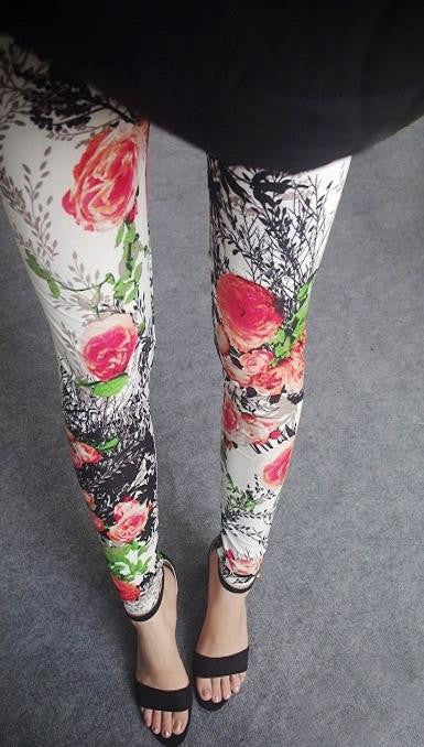 Online discount shop Australia - Female Leggings leggins Spring Autumn Graffiti Flowers Soft Graffiti Printed Women Mid Waist Slim Sportswear Pant K092