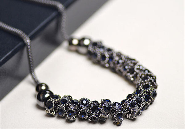 Online discount shop Australia - Luxury Imitation blue diomands rhinestone gem crystal peacock feather rope statement necklace fashion jewelry