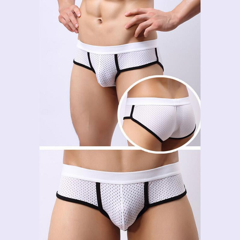 Low Waist U Convex Bulge Pouch Briefs Men's Acrylic Mesh Brief Underwear 3 Colors Underpants M-XL