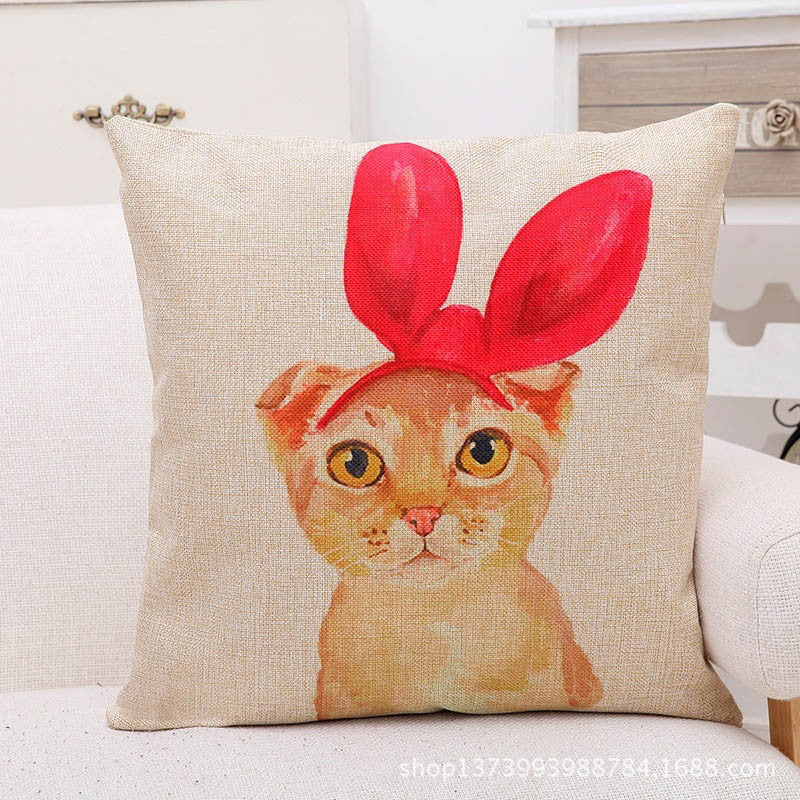 Online discount shop Australia - Cute Lovely Cat Decorative Cushion Cover Cotton Linen Square Throw Pillow Cover 45x45CM Case Home Office Car Sofa Decor