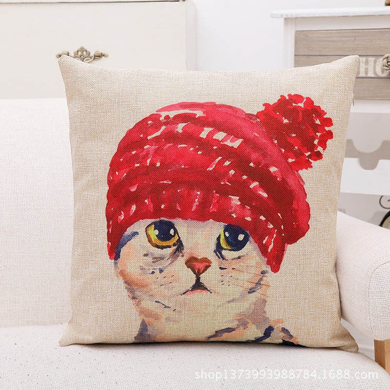 Online discount shop Australia - Cute Lovely Cat Decorative Cushion Cover Cotton Linen Square Throw Pillow Cover 45x45CM Case Home Office Car Sofa Decor