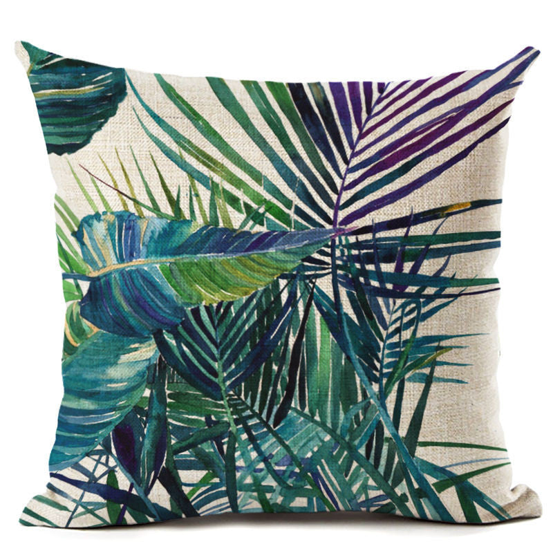 Online discount shop Australia - Green Tropical Plant Leave Birds Pillow Cover Colorful Flower Cushion Cover Car Sofa Home Decoration