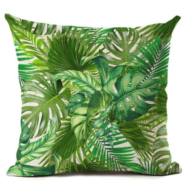 Green Tropical Plant Leave Birds Pillow Cover Colorful Flower Cushion