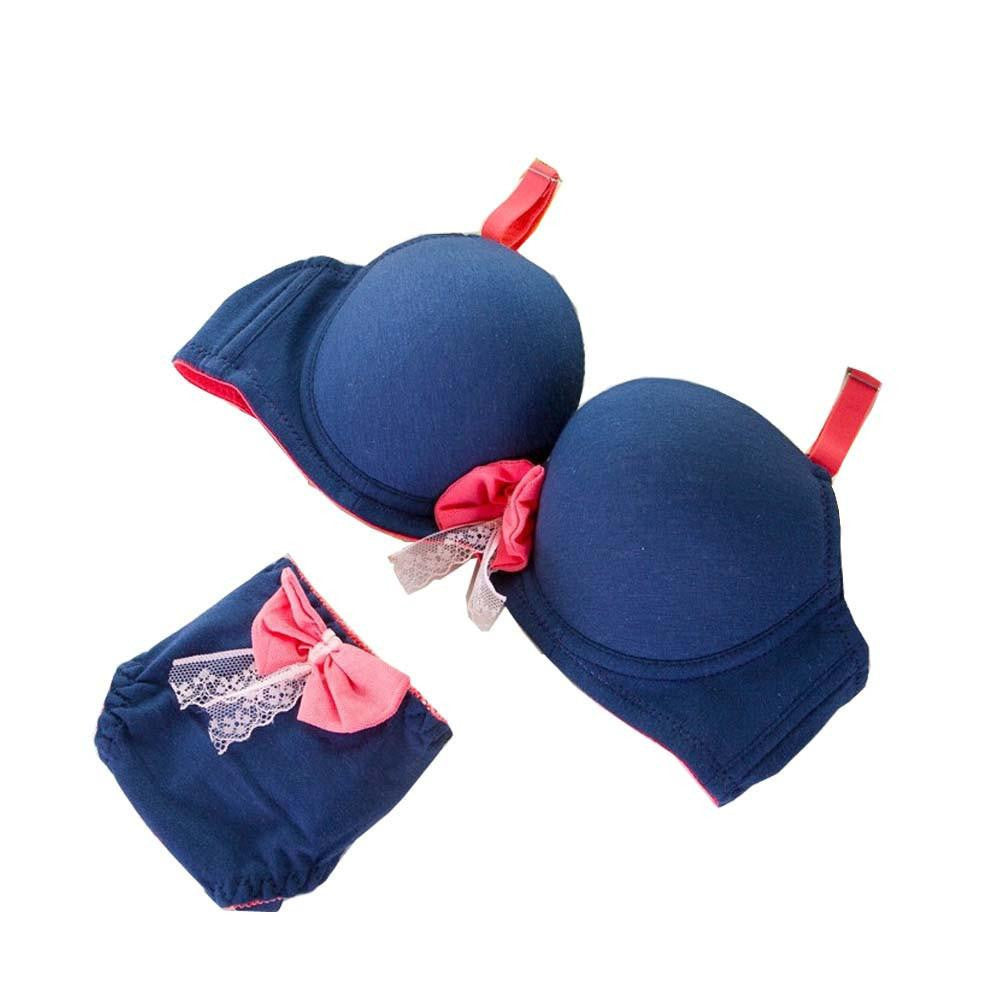 Online discount shop Australia - High quality women push up bra sets new small chest students lovely girl underwear sets sweet girls gather cotton bra set