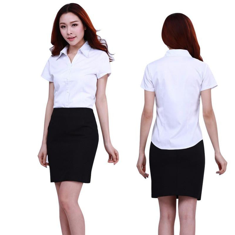 Women Korean Fashion Off White Shirt Work Wear Long Sleeve Tops Slim Women's Casual Chiffon Shirts