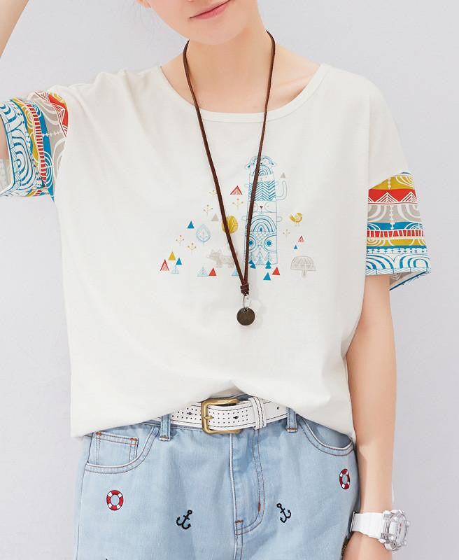 Women T-Shirts Geometric Printed T-Shirts Casual Loose Top Cute Short Fashion