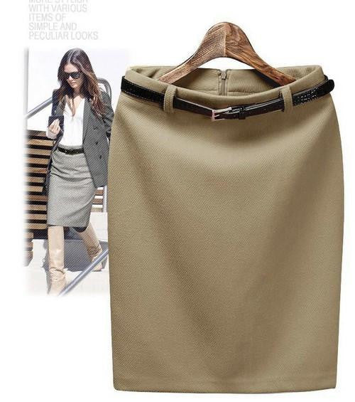 Wool Pencil Skirt Women's Formal OL Wear to work Medium-long High Waist Skirt with Belt SKT365