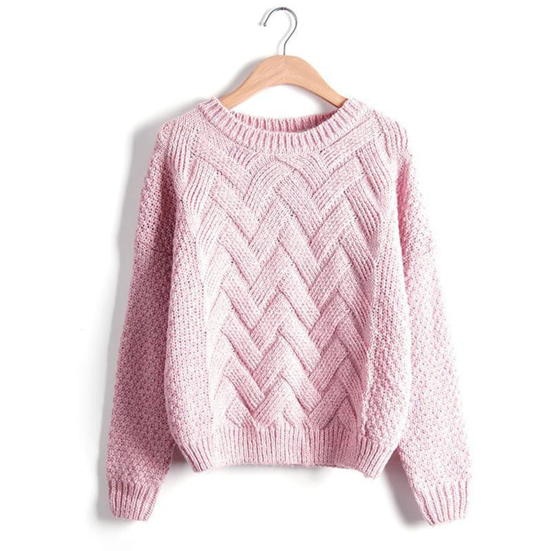 Warm 3D Loose Women Sweater Pink O Neck Long Sleeve Wave Knit Pullovers Plaid Pull Clothing