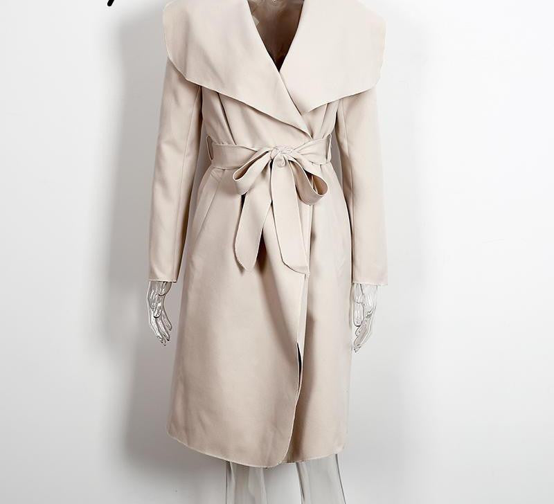 Online discount shop Australia - BerryGo Warm turndown collar jacket coat Women ruffled belt black long coat  overcoat female pink outerwear