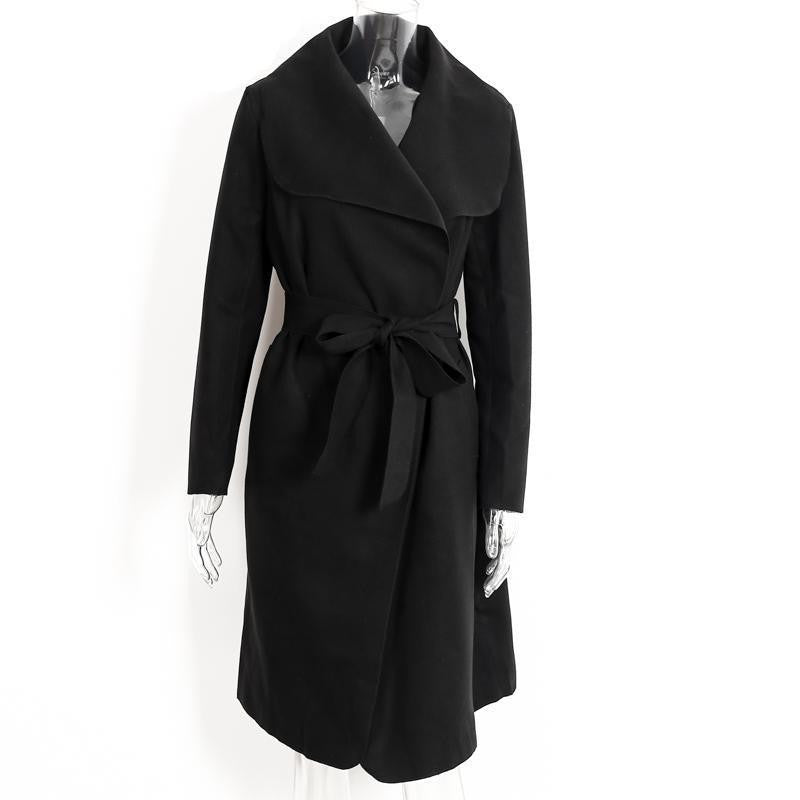 Online discount shop Australia - BerryGo Warm turndown collar jacket coat Women ruffled belt black long coat  overcoat female pink outerwear