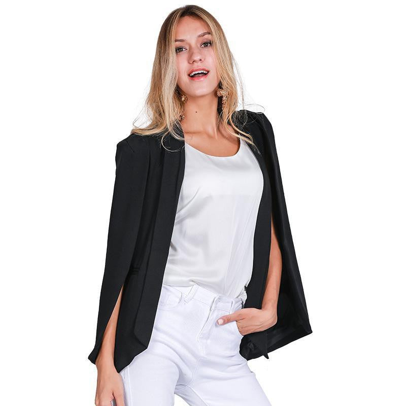 Simplee Fashion cape poncho style white jacket coat Elegant turn-down collar women coat Classical pocket black outwear