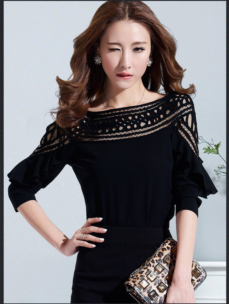 Women Blouses Fashion Top Solid Long Sleeve Clothes Casual Female Trendy Clothing Chiffon Blouse