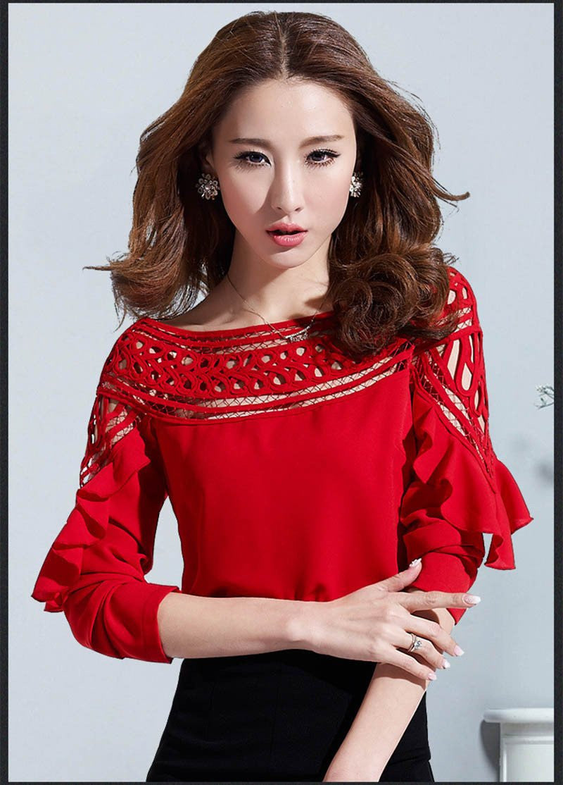 Women Blouses Fashion Top Solid Long Sleeve Clothes Casual Female Trendy Clothing Chiffon Blouse