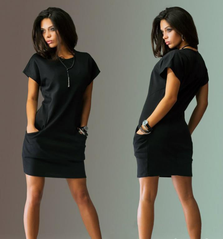 Women batwing pockets casual best sale solid dress