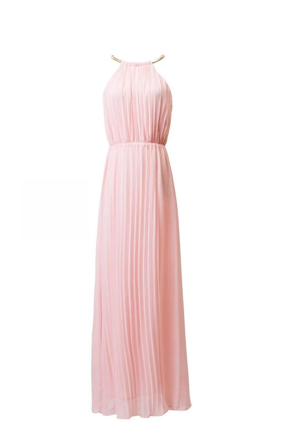 Online discount shop Australia - fashion sexy dress sleeveless Halter pleated pink series of sexy fashion chiffon dress