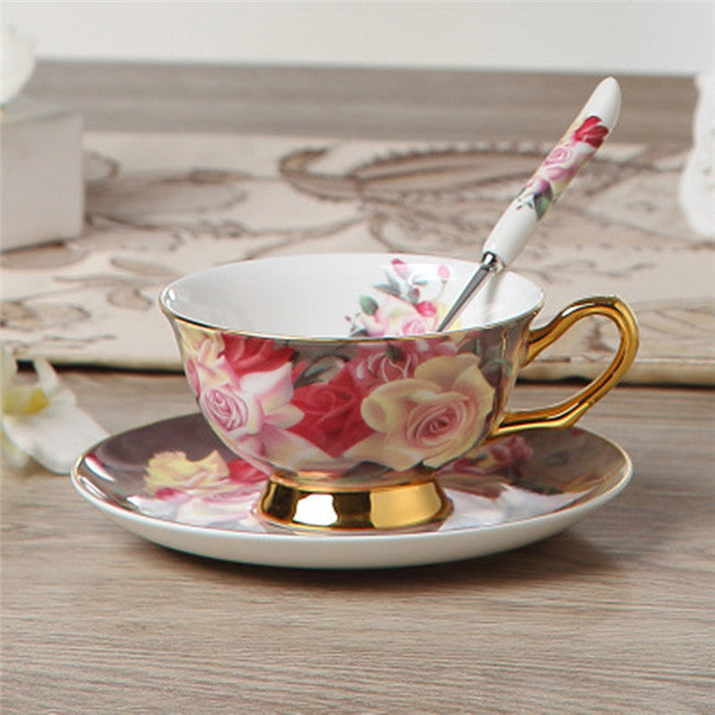 Noble Luxury Bone Coffee Cup And Saucer Spoon Set Ceramic Mug 200ml Advanced Porcelain Tea Cup Tray For Gift Cafe Party