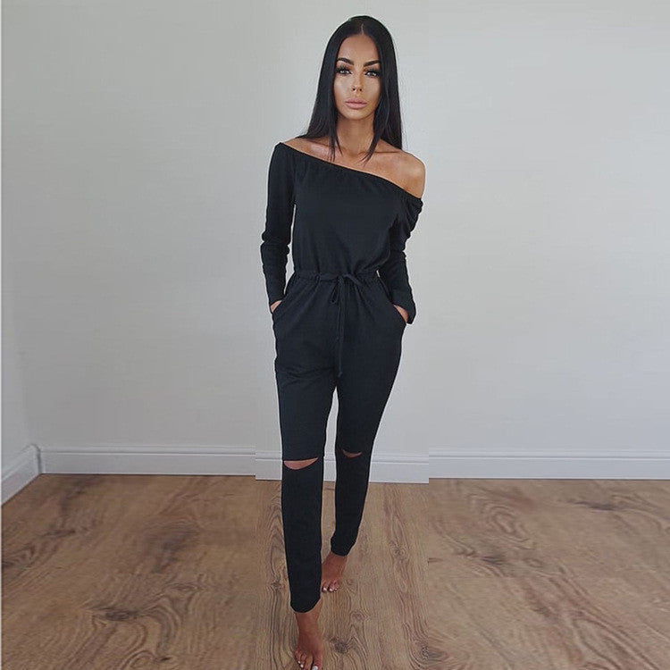 Online discount shop Australia - Missufe Jumpsuits For Women Slim Casual Overalls Sexy Hollow Out Plus Size Slash Neck Playsuit Rompers Women Bodysuits