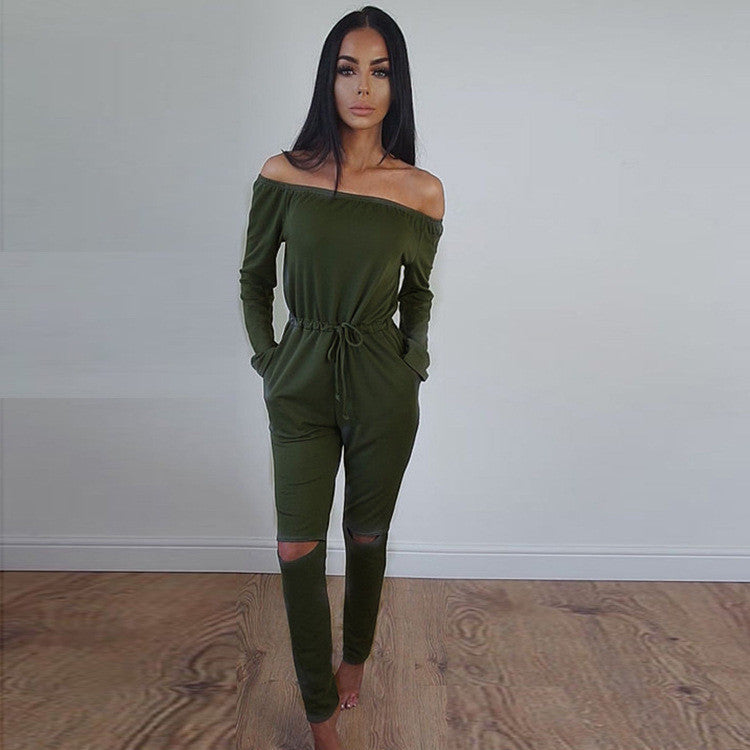 Online discount shop Australia - Missufe Jumpsuits For Women Slim Casual Overalls Sexy Hollow Out Plus Size Slash Neck Playsuit Rompers Women Bodysuits