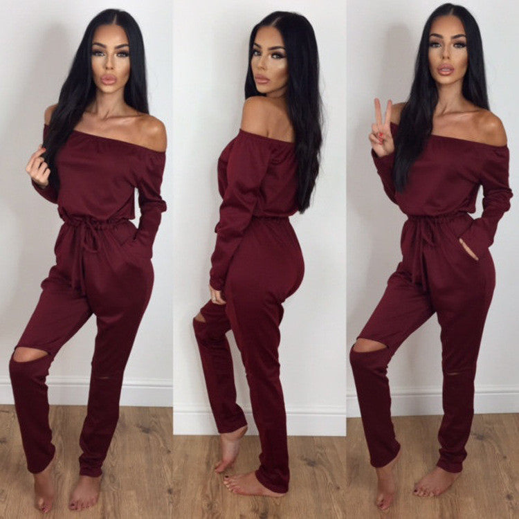 Online discount shop Australia - Missufe Jumpsuits For Women Slim Casual Overalls Sexy Hollow Out Plus Size Slash Neck Playsuit Rompers Women Bodysuits