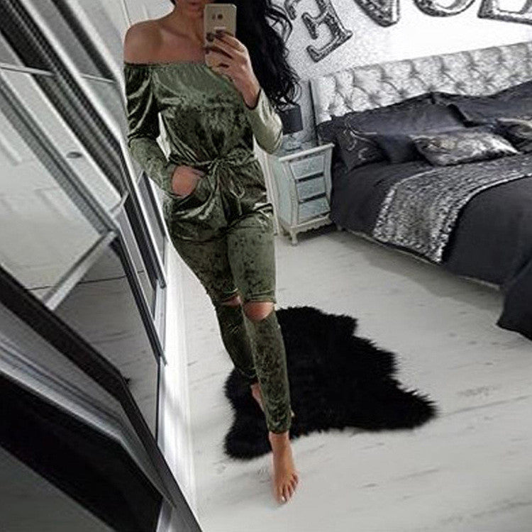 Online discount shop Australia - Missufe Jumpsuits For Women Slim Casual Overalls Sexy Hollow Out Plus Size Slash Neck Playsuit Rompers Women Bodysuits