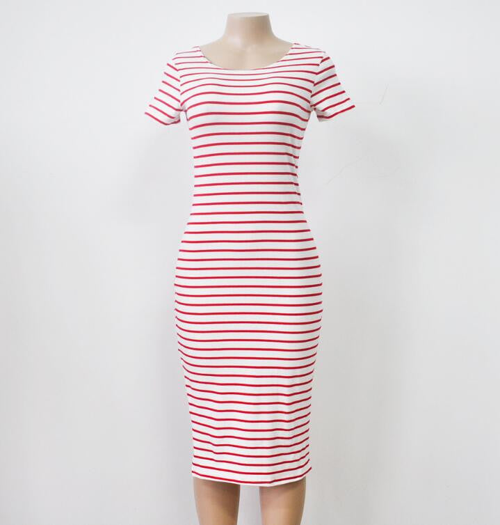 Online discount shop Australia - Dress Women Sheath Dresses Navy Stripes Short Sleeve Casual Large Plus Size Women Clothing Bodycon Dresses