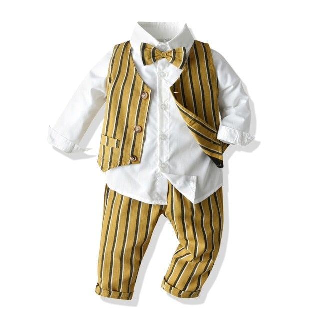 Boys Gentleman Clothing Set Cotton Long Sleeve Bowtie Shirt+Waistcoat+Pants 3Pcs Suit Kids Boy Casual Clothes Set
