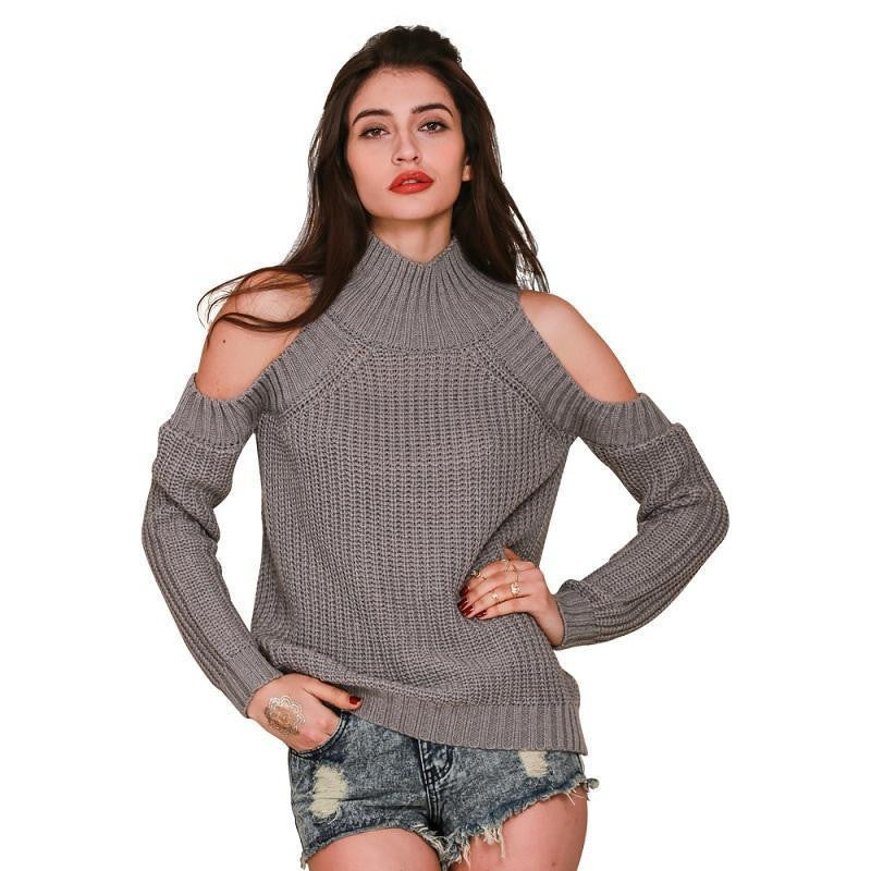 turtleneck off shoulder knitted sweater women fashion tricot pullover jumpers sexy oversized sweater